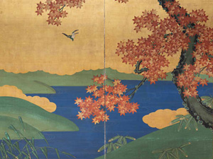 A two-panel folding screen with autumn landscape