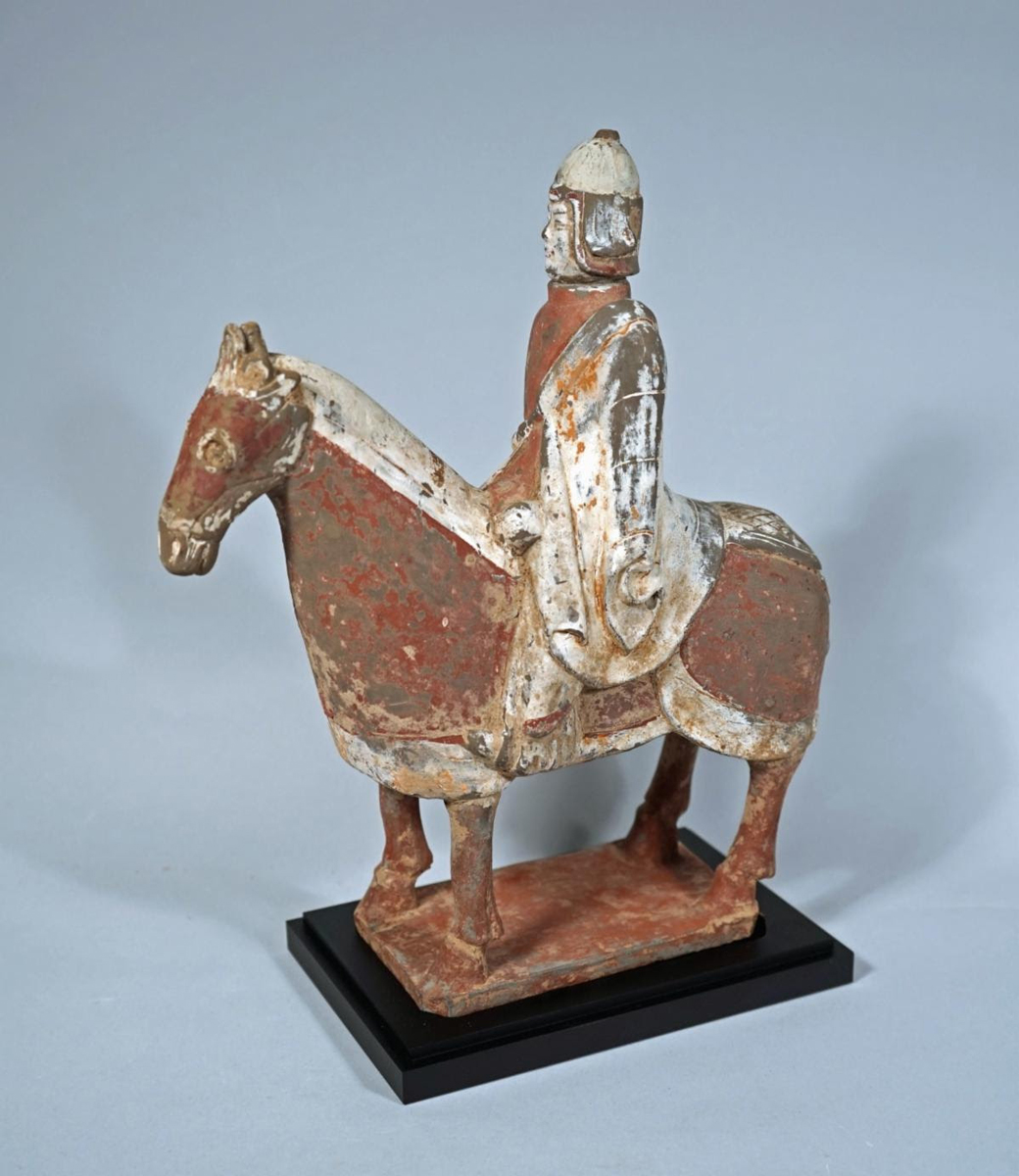 Chinese Painted Pottery Equestrian Figure 