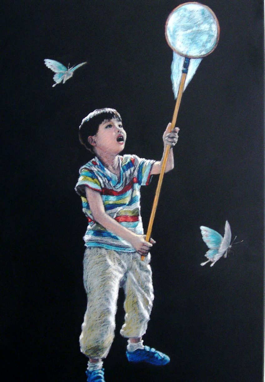 Myong Hi Kim Butterfly boy chalk drawing