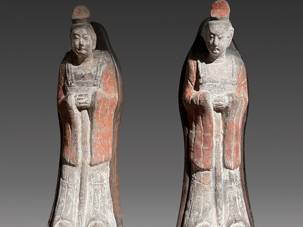 Pair of Painted Pottery Attendant Figures