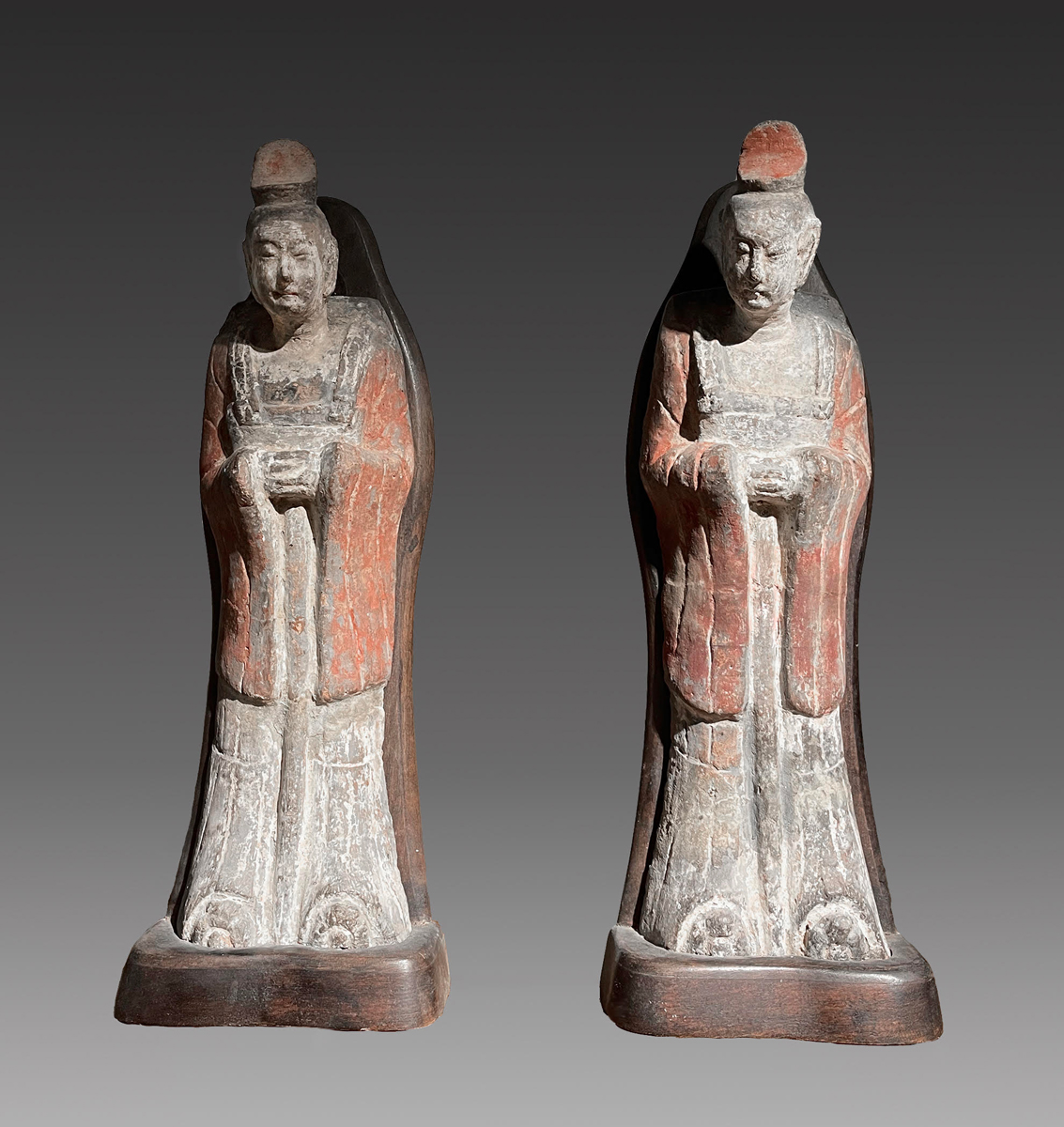 Pair of Painted Pottery Attendant Figures 